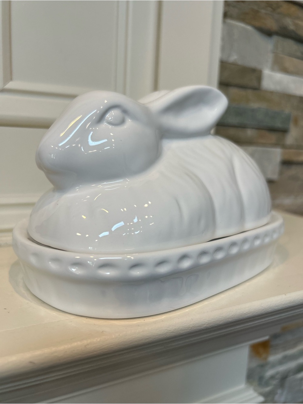 Ashland White Ceramic Bunny Butter Dish - Picture 2 of 16